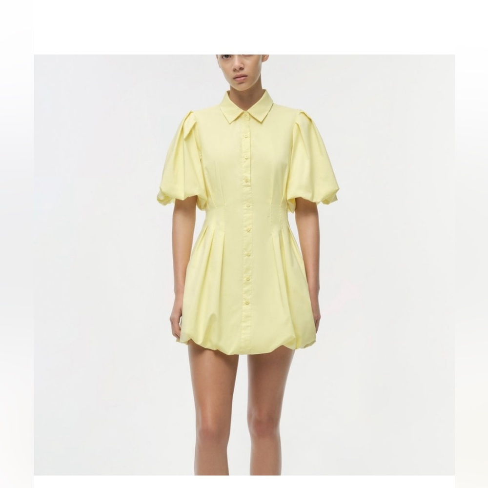 Jonathan Simkhai Puff Sleeve Cleo butter yellow Mini cinched waist Dress 4